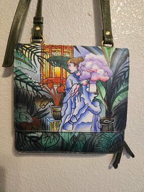 Original By Sharif Leather Hand Painted Shoulder Crossbody Purse Bag